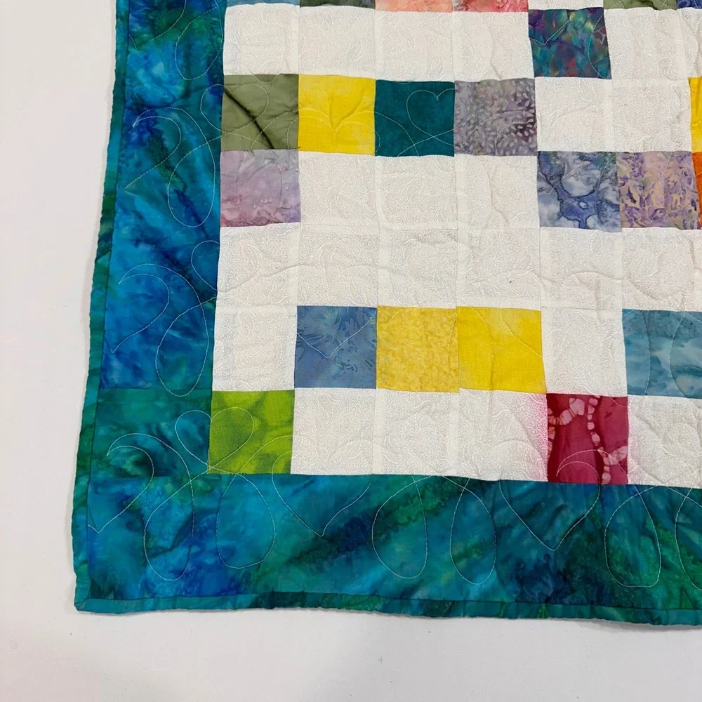 Handmade Batik Patchwork Quilt Multi 51x35 Heart Stitch Tie Dye‎ | Cottagecore
